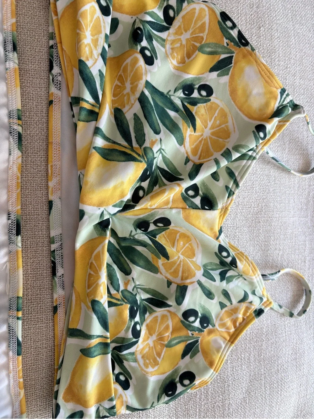 abercrombie kids White Bikini Top with Yellow & Green Trim